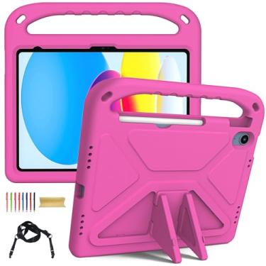 Imagem de Capa para iPad A16 11ª geração 2025 11 polegadas, iPad 10ª geração 27.7 cm 2022, capa de ombro leve de espuma vinílica acetinada à prova de choque para meninas e meninos, rosa