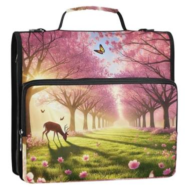 Imagem de Fichários de 3,8 cm, 3 anéis, flor de cerejeira, primavera, floral, com zíper, alça de ombro para escola, negócios, vários bolsos, pasta grande para portfólio