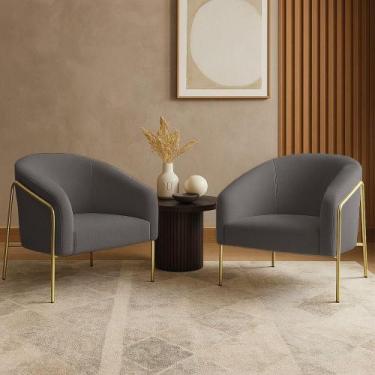 Imagem de Poltrona Sala Industrial Alta Dourado Kit 2 Stella Bouclê D03 - D'ross