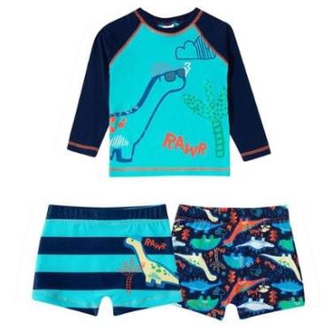 Imagem de Conjunto Praia Infantil Camiseta e 2 Sungas Dino Azul Escuro Tip Top-Masculino