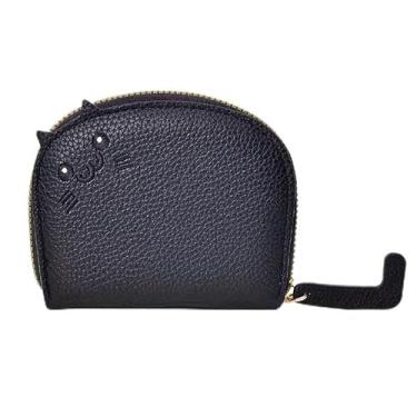 Imagem de Carteiras fofas em forma de gato, mulheres, meninas, porta-cartões, porta-moedas, couro sintético, carteira de armazenamento de cartão de identificação criativa, Preto, Bonito