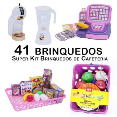 Imagem de Kit Café Infantil Caixa Registradora Cafeteira Comida 41p - CLICKCOMPR