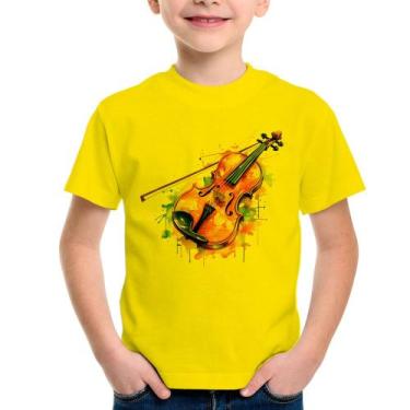 Imagem de Camiseta Infantil Violino Watercolor - Foca na Moda, Amarelo, 2