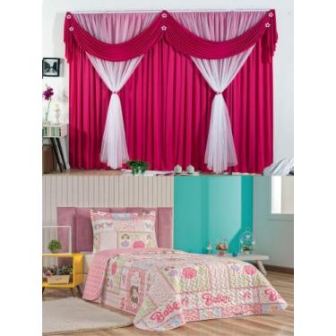 Imagem de Cortina Jessica Quarto Menina e Colcha Matelada  - Pink - 100% Poliést