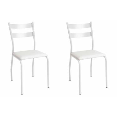 Imagem de Kit 2 Cadeiras de Cozinha Bali 2C141BR Aço 2 Un Branco/Corano Branco - Kappesberg