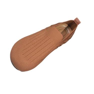 Imagem de Tênis feminino moderno, casual, bico redondo, cor sólida, primavera e verão, confortável, bico redondo, cabedal de malha, uso externo, uso casual, confortável, Marrom, 38