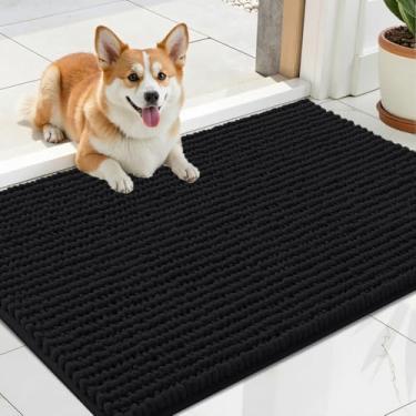 Imagem de OLANLY Tapete de porta de cachorro para patas enlameadas 61 x 40 cm, capacho de lama de chenille ultra absorvente, antiderrapante, lavável e com armadilha de sujeira para entrada interna, tapetes de