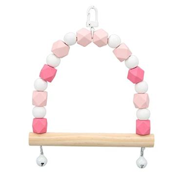 Imagem de Cuofyunl papagaio balanço brinquedo colorido contas de madeira sinos pássaros pendurado brinquedo em pé para periquito