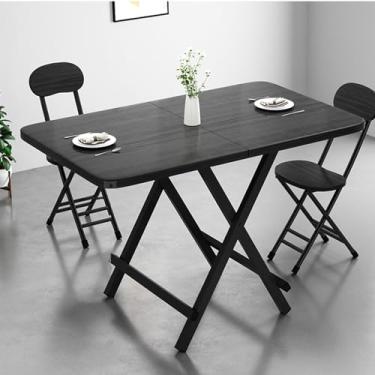 Imagem de Mesa de jantar dobrável portátil, mesa lateral dobrável ao ar livre, para pátio, quintal, sala de jantar, eventos com tampo de mesa grosso, moldura de metal, sem necessidade de montagem (cor: Svart