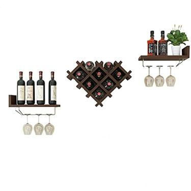 Imagem de Rack de vinho montado na parede armário de vinho de madeira suporte de garrafa de vinho decoração de parede para sala de estar restaurante cozinha (cor: #3) (#2)