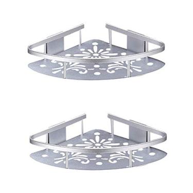 Imagem de Prateleiras de canto de 2 camadas para banheiro, suporte de parede triangular para banheiro