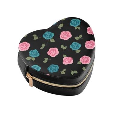 Imagem de Burbuja Caixa de joias em forma de coração de rosas mini estojo de joias de viagem para mulheres e meninas, estojo portátil organizador de armazenamento para brincos, anéis, colares e pulseiras