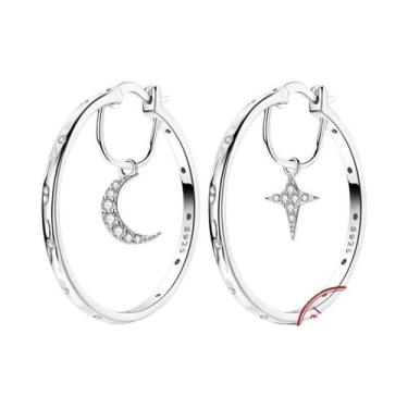 Imagem de Brincos De Argola Grandes Em Prata Esterlina 925 Com Zircônia Para Mul