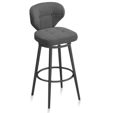 Imagem de Bancos de bar de veludo com encosto bancos de cozinha estofados conjunto de 1, cadeiras de jantar com apoio para os pés preto cadeiras de bar para cozinha, casa, bar, cinza, 75 cm