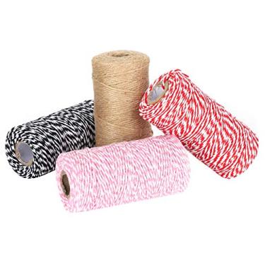 Imagem de Alomejor Fio de Juta para Artesanato, Corda de Algodão Macio, 4 Unidades de Cordão de Renda Torcido para Padeiro, Suprimentos de Artesanato DIY, para Decorações de Natal, para Embalagem