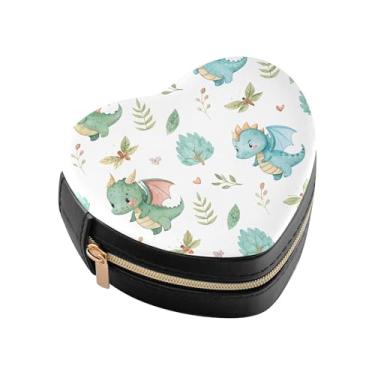 Imagem de Burbuja Linda caixa de joias em forma de coração de dragão mini estojo de joias de viagem para mulheres e meninas, estojo portátil organizador de armazenamento para brincos, anéis, colares e pulseiras