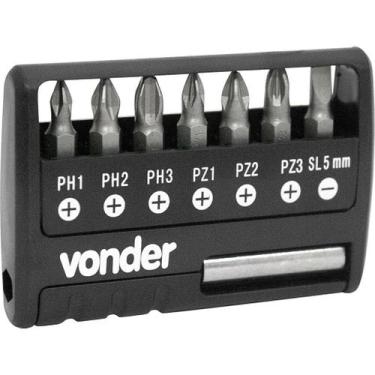 Imagem de Jogo de Bits/ponteiras com 9 Peças Encaixe Sextavado 1/4" - Vonder