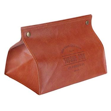 Imagem de Suporte para caixa de tecido de couro PU elegante e elegante organizador de tecido de mesa com botões retrô de bronze para sala de estar, quarto, penteadeira 20 x 12 x 12,5 cm (Laranja)