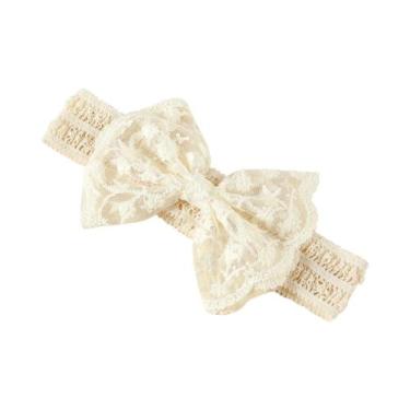 Imagem de Faixa De Cabelo Borboleta De Renda Bege, Acessório De Cabelo Infantil 