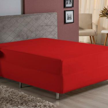 Imagem de Lençol Com Elástico Casal Nobre 1 Peça Luva De Box 55cm De Altura Malha 100% Algodão - Vermelho