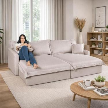 Imagem de Sofá Bali Living Retrátil com Almofadas Soltas 2,20 em Linho Cor: Marr