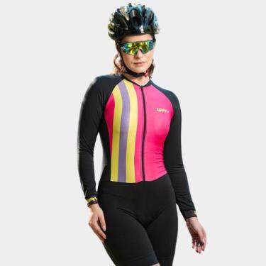 Imagem de Macaquinho de Ciclismo Feminino Forro Espuma Manga Longa Proteção Uv R