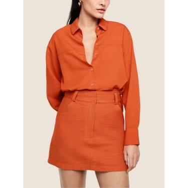 Imagem de Saia Curta Cintura Alta Em Algodão Com Linho Dzarm-Feminino