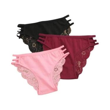 Imagem de Conjunto De Calcinhas Sexy Femininas Em Renda Floral Com Cintura Baixa