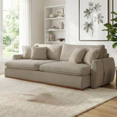 Imagem de Sofá Cama 3 Lugares Retrátil Reclinável 230cm Linho com Molas Ensacadas Apolo Bege