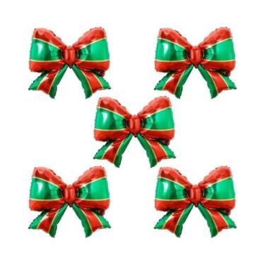 Imagem de Balões De Folha Verde E Vermelho Com Laço De Feliz Natal, 5 Peças, Dec
