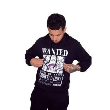 Imagem de Blusa de Moletom Wanted Monkey d Luffy Adulto - Glev.Conceito, GG, Pre