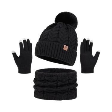 Imagem de Conjunto Feminino De Inverno: Gorro, Cachecol E Luvas Com Pompom De Pe
