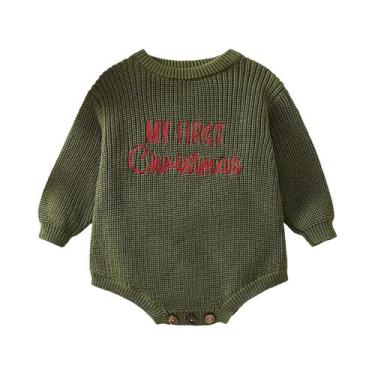 Imagem de Bebê natal camisola macacão carta bordado manga longa tripulação pesco