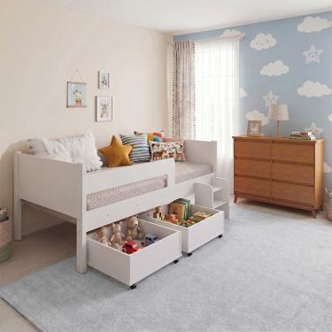 Imagem de Conjunto Cama Infantil Luna Plus 2 Baús e Escada + Cômoda Londres 6 Gavetas Nature/off-...