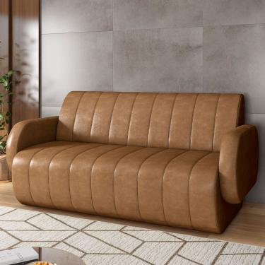 Imagem de Sofá 2 Lugares Sala Living Orgânico 148cm Fávara K01 Couríssimo Whisky - Lyam Decor