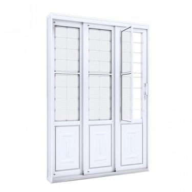 Imagem de Porta de Aço de Correr 213x150 com Grade Quadrada e Postigo Facilita L