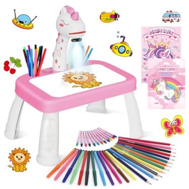 Imagem de Projetor de desenho para crianças, prancheta com música, canetas coloridas, lápis, giz de cera, scrapbook, livro de adesivos, adesivos de unicórnio, carimbos, brinquedo ideal para meninas e meninos de