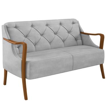 Imagem de Poltrona Namoradeira 2 Lugares Hand G45 Decorativa para Sala de Estar Veludo Cinza com Braços em Madeira Gran Belo