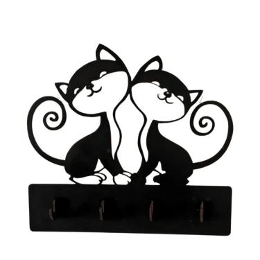 Imagem de Porta Chaves de Parede com Formato de Gatos em MDF Corte a Laser Amadeirado Lenobre