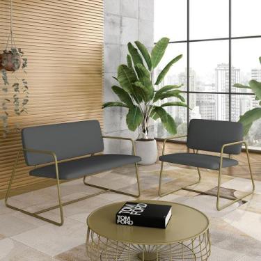 Imagem de Kit Namoradeira Com Poltrona Sintra Industrial Dourado/sd Cinza - M.a 