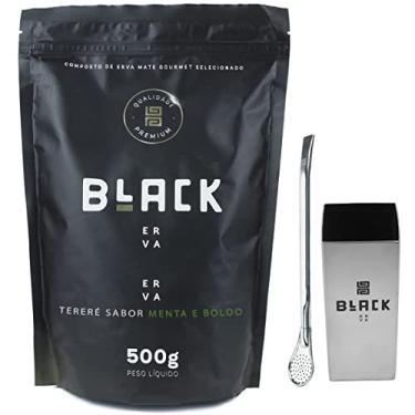 Imagem de KIT COMPLETO COPO CUIA DE INOX + BOMBA INOX 19CM + BLACK ERVA 500G (Menta e Boldo)