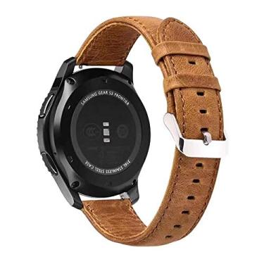 Imagem de Pulseira 22mm Clássica de Couro compatível com Samsung Galaxy Watch 3 45mm - Galaxy Watch 46mm - Gear S3 Frontier - Amazfit GTR 47mm - Amazfit GTR 2, 3 PRO (Marrom-Claro)