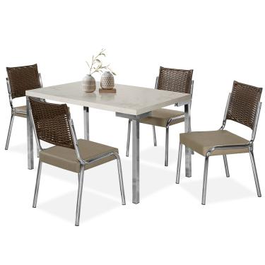 Imagem de Mesa de Jantar Aço Nobre Kansas com 4 cadeiras - Branco/Marrom