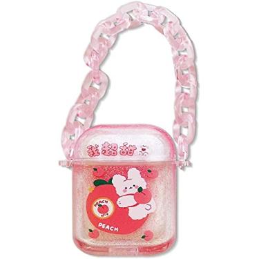 Imagem de SGVAHY Capa fofa para AirPod para AirPods 3, capa Kawaii transparente com lantejoulas líquidas, capa protetora rígida para AirPod, caixa de carregamento sem fio com corrente colorida para adolescentes e mulheres (pêssego)