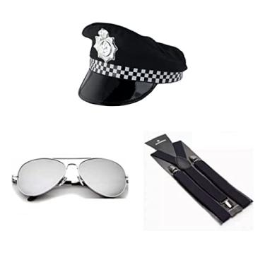 Imagem de Fantasia de Policial C/Quepe Preto e Branco Óculos Espelhado e Suspensório