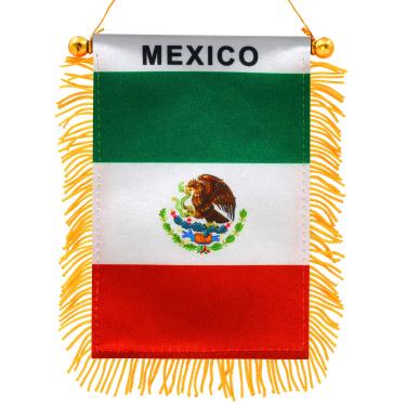 Imagem de Bandeira de suspensão da janela do México de 4 x 6 polegadas Anley - Espelho retrovisor e dupla face - Mini banner mexicano com franjas e ventosa