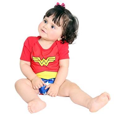 Imagem de Fantasia Body Verão Mulher Maravilha Bebê Infantil Sulamericana Fantasias Vermelho/Azul M-6 Meses