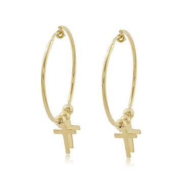 Imagem de Brinco Argola Bolinhas e Cruz Folheado a Ouro