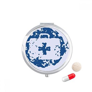 Imagem de Kit de primeiros socorros azul com design redondo e estampa de ilustração, caixa de armazenamento de remédios
