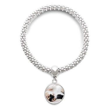 Imagem de DIYthinker Pulseira de prata com pingente redondo de gato para relaxar com listras de gato